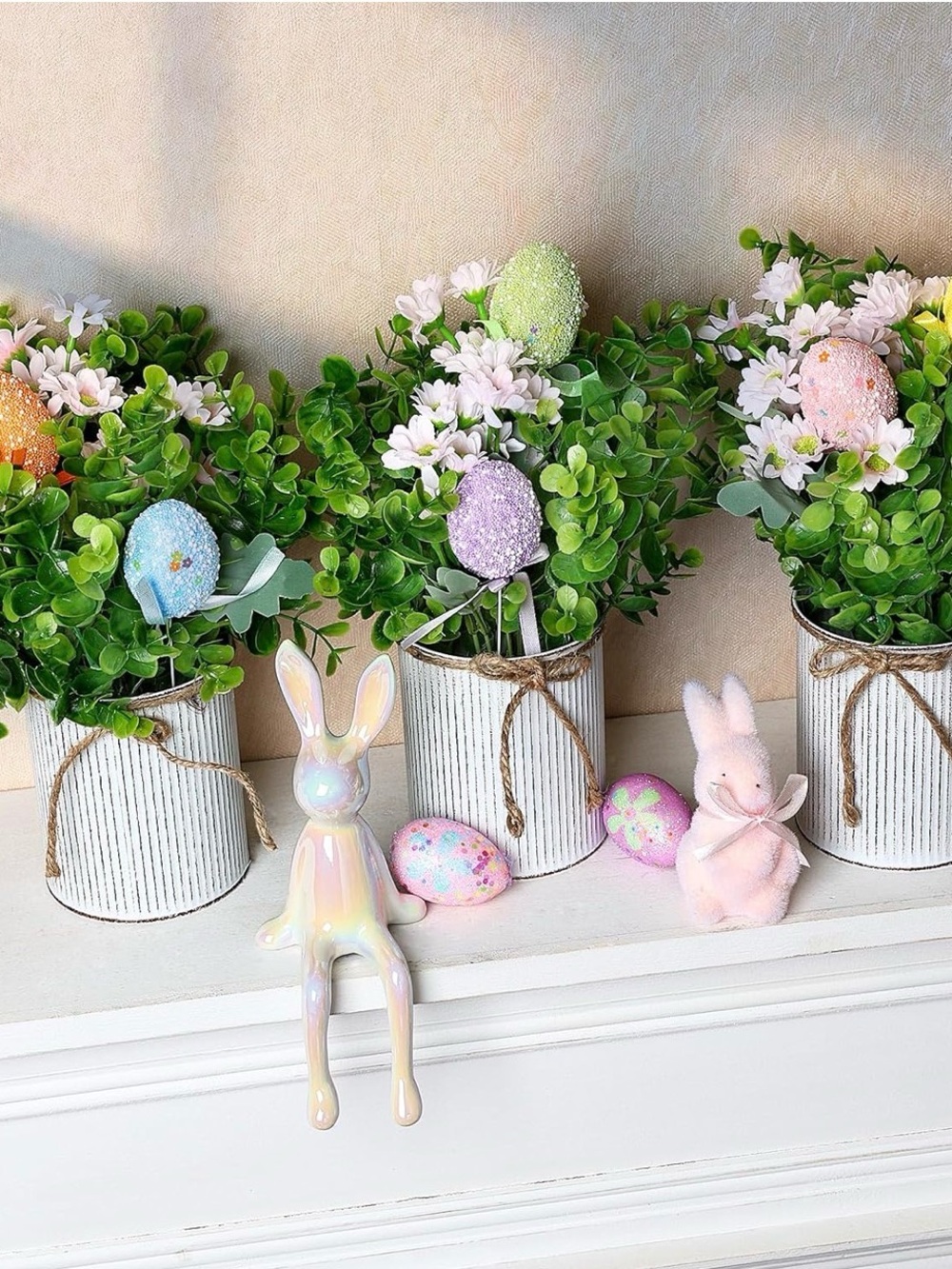 Set of 6 Easter Artificial Plant Centerpieces with Easter Eggs. Spring Decor